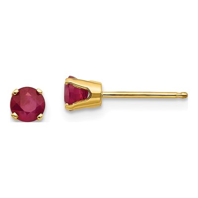 14K Yellow Gold 4mm Round Ruby July Birthstone Stud Earrings