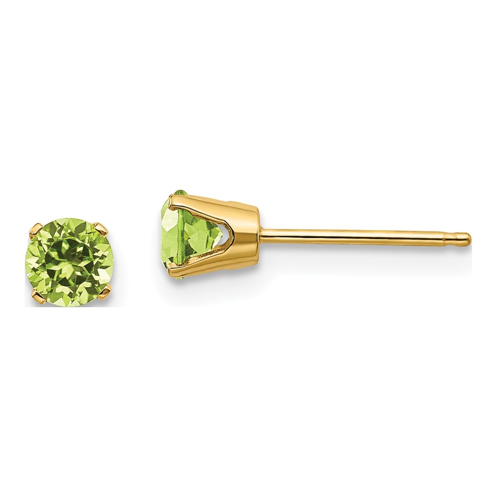 14K Yellow Gold 4mm Round Peridot August Birthstone Stud Earrings