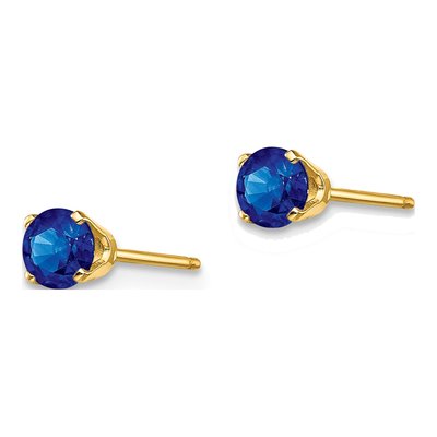 14K Yellow Gold 4mm Round Sapphire September Stud Earrings – view 2