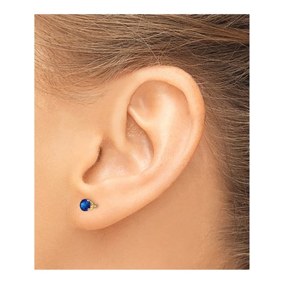 14K Yellow Gold 4mm Round Sapphire September Stud Earrings – view 3