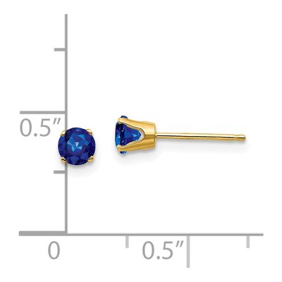 14K Yellow Gold 4mm Round Sapphire September Stud Earrings – view 4