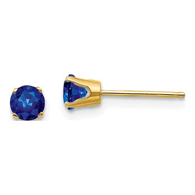 14K Yellow Gold 4mm Round Sapphire September Stud Earrings
