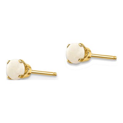 14K Yellow Gold 4mm Round Opal October Stud Earrings – view 3