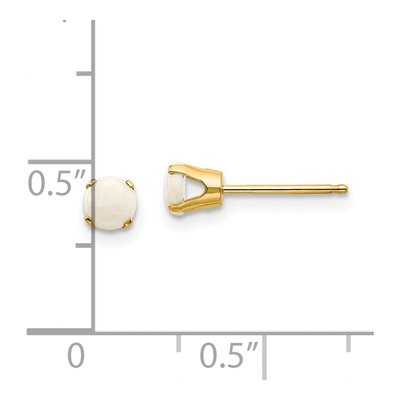 14K Yellow Gold 4mm Round Opal October Stud Earrings – view 5