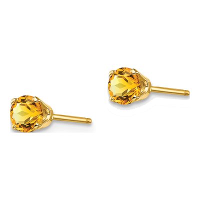 14K Yellow Gold 4mm Round Citrine November Birthstone Stud Earrings – view 3