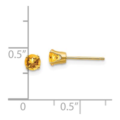 14K Yellow Gold 4mm Round Citrine November Birthstone Stud Earrings – view 5