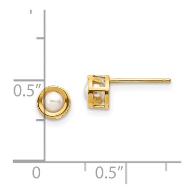 14K Yellow Gold 3.5mm Near Round Freshwater Cultured Pearl June Bezel Stud Earrings – view 4