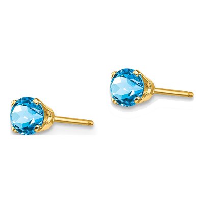 14K Yellow Gold 4mm Round Swiss Blue Topaz Stud Earrings – view 3