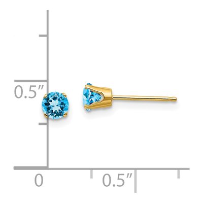 14K Yellow Gold 4mm Round Swiss Blue Topaz Stud Earrings – view 5