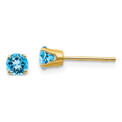 14K Yellow Gold 4mm Round Swiss Blue Topaz Stud Earrings