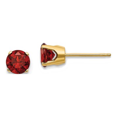 14K Yellow Gold 5mm Round Garnet Stud Earrings