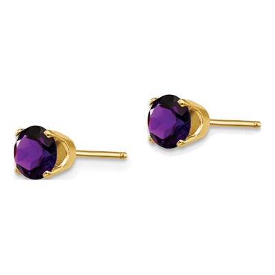 14K Yellow Gold 5mm Amethyst Round Stud Earrings – view 3