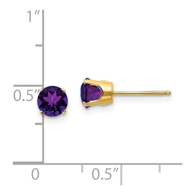 14K Yellow Gold 5mm Amethyst Round Stud Earrings – view 5