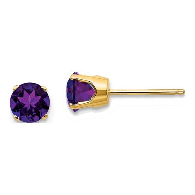 14K Yellow Gold 5mm Amethyst Round Stud Earrings