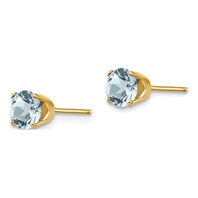 14K Yellow Gold 5mm Round Aquamarine Stud Earrings – view 3