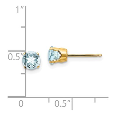 14K Yellow Gold 5mm Round Aquamarine Stud Earrings – view 5