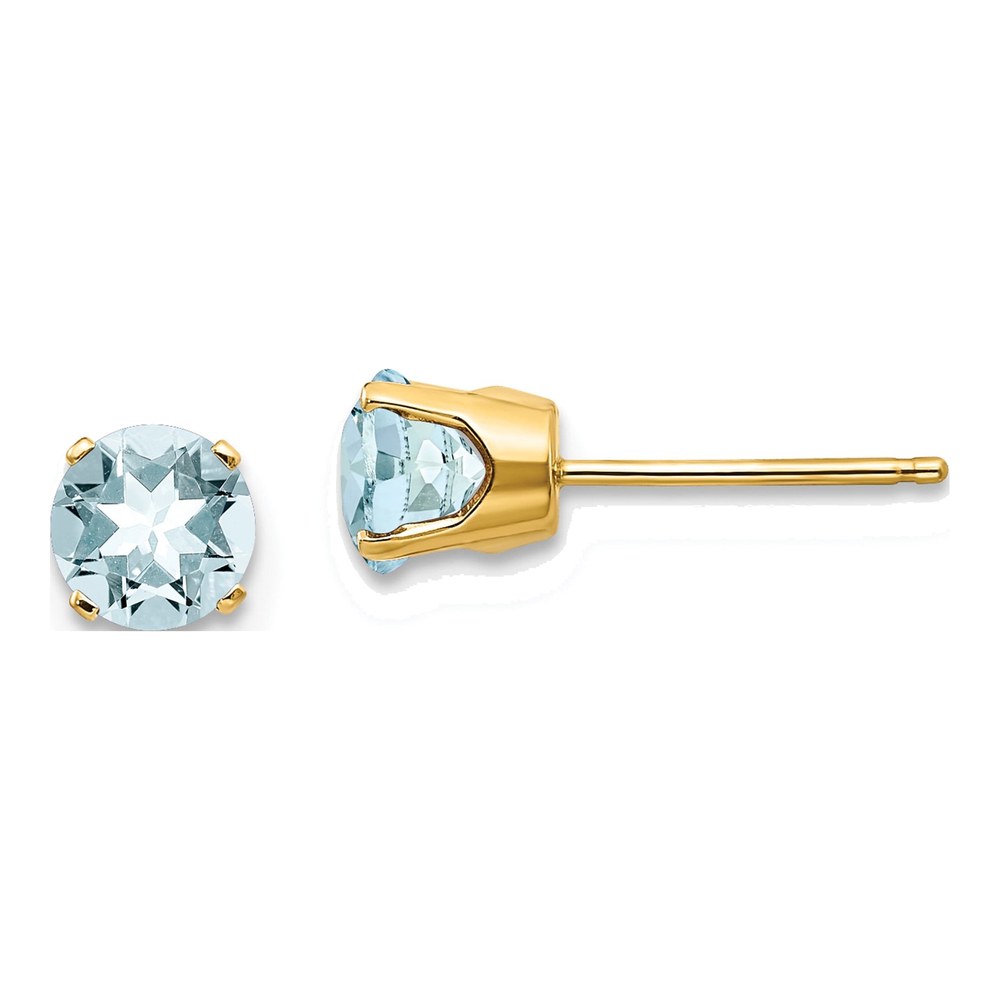 14k Yellow Gold Genuine Aquamarine Stud Earrings