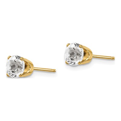 14K Yellow Gold 5mm White Topaz Round April Stud Earrings – view 3