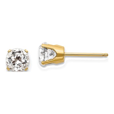 14K Yellow Gold 5mm White Topaz Round April Stud Earrings
