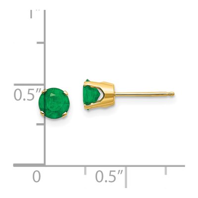 14K Yellow Gold 5mm Round Emerald Natural May Birthstone Stud Earrings – view 4