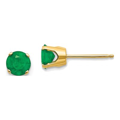 14K Yellow Gold 5mm Round Emerald Natural May Birthstone Stud Earrings