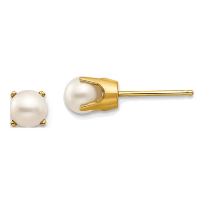 14K Yellow Gold 4.5mm Near Round Freshwater Cultured Pearl Stud Earrings