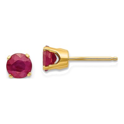 14K Yellow Gold 5mm Round Ruby Stud Earrings