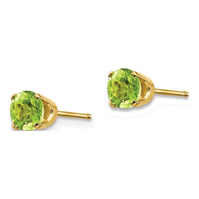 14K Yellow Gold 5mm Peridot Round August Stud Earrings – view 2