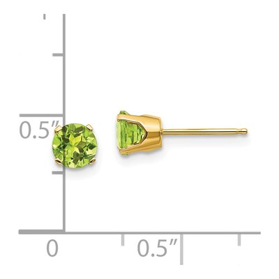14K Yellow Gold 5mm Peridot Round August Stud Earrings – view 4
