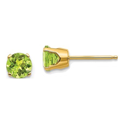 14K Yellow Gold 5mm Peridot Round August Stud Earrings