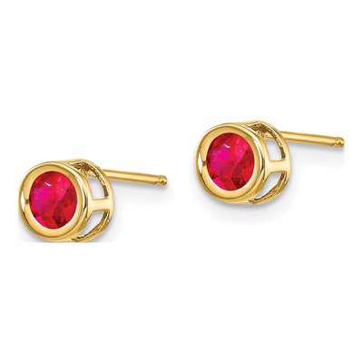 14K Yellow Gold 4mm Round Ruby Bezel Stud Earrings – view 2