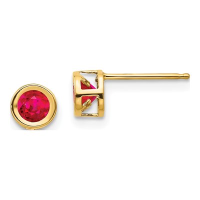 14K Yellow Gold 4mm Round Ruby Bezel Stud Earrings