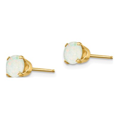 14K Yellow Gold 5mm Round Opal October Birthstone Stud Earrings – view 2