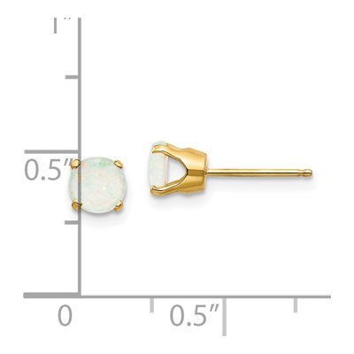 14K Yellow Gold 5mm Round Opal October Birthstone Stud Earrings – view 4