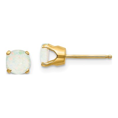 14K Yellow Gold 5mm Round Opal October Birthstone Stud Earrings