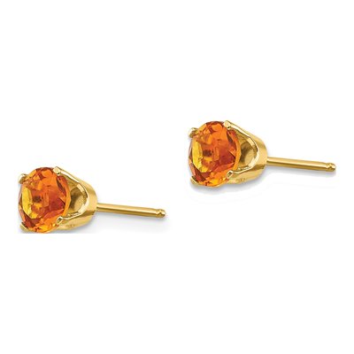 14K Yellow Gold 5mm Citrine Round Stud Earrings – view 3