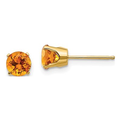 14K Yellow Gold 5mm Citrine Round Stud Earrings