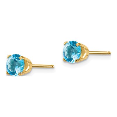 14K Yellow Gold 5mm Round Swiss Blue Topaz Stud Earrings – view 3