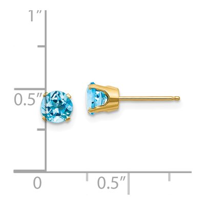 14K Yellow Gold 5mm Round Swiss Blue Topaz Stud Earrings – view 5