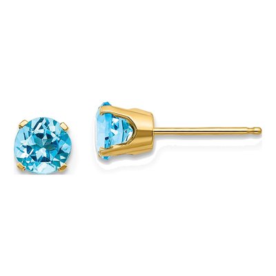 14K Yellow Gold 5mm Round Swiss Blue Topaz Stud Earrings