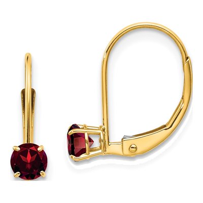 14K Yellow Gold Garnet Leverback Earrings