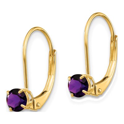 14K Yellow Gold Amethyst February Birthstone Leverback Earrings – view 2