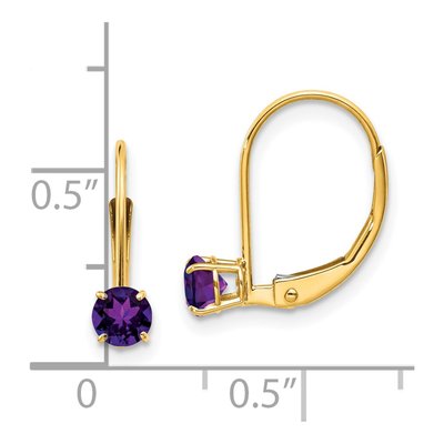 14K Yellow Gold Amethyst February Birthstone Leverback Earrings – view 4
