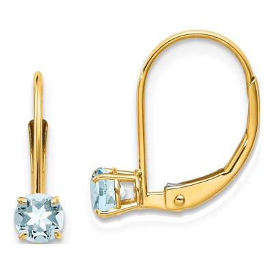 14K Yellow Gold Aquamarine Leverback Earrings