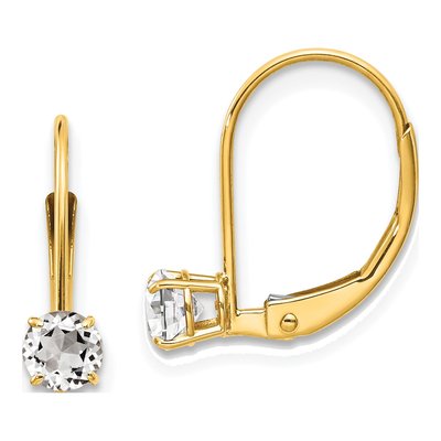 14K Yellow Gold White Topaz Leverback Earrings