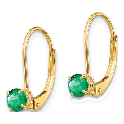 14K Yellow Gold Emerald Leverback Earrings – view 2