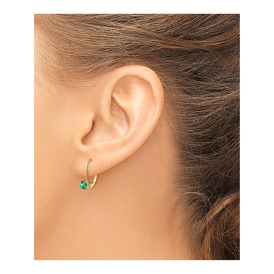 14K Yellow Gold Emerald Leverback Earrings – view 3