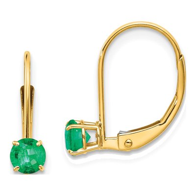 14K Yellow Gold Emerald Leverback Earrings