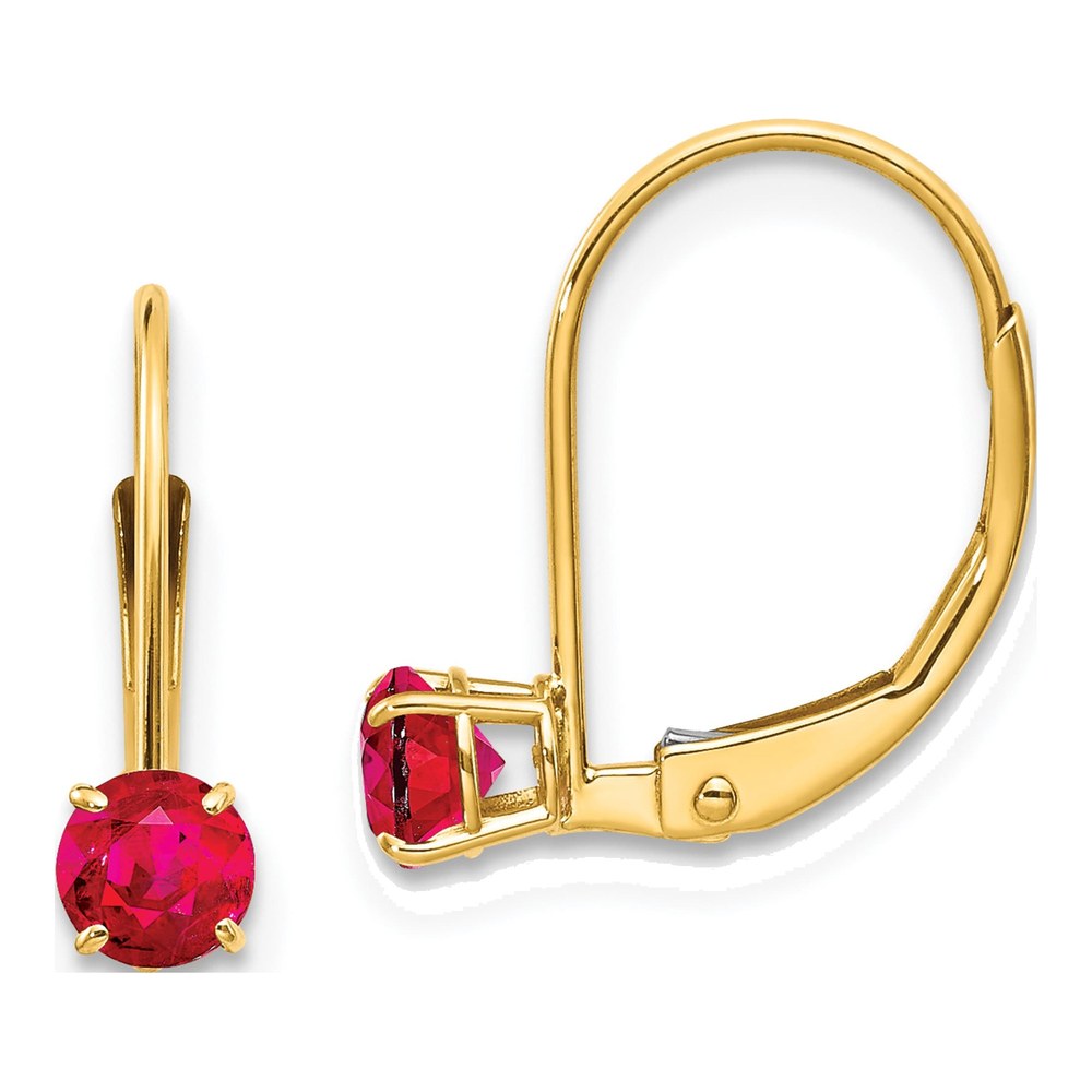 14K Yellow Gold Ruby Leverback Earrings