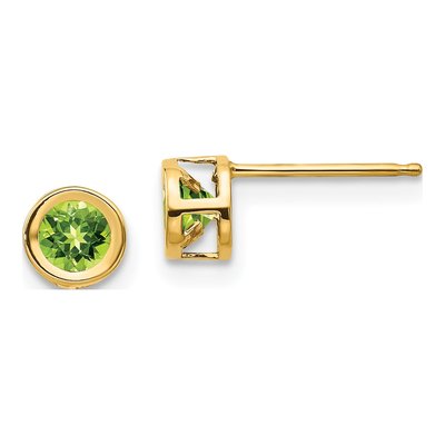 14K Yellow Gold 4mm Round Peridot August Birthstone Stud Earrings